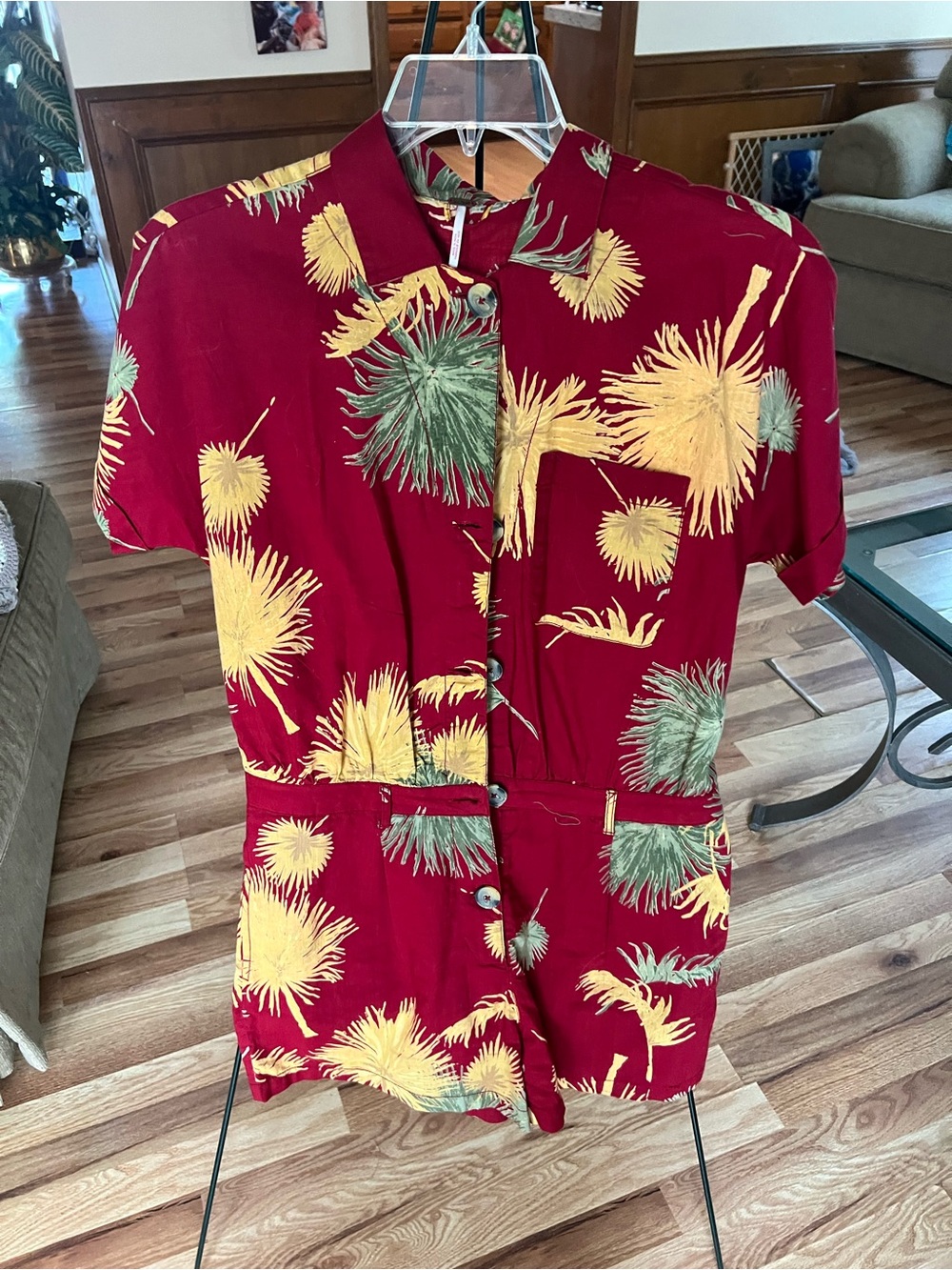 Free People Red Tropical Print Short Sleeve Romper